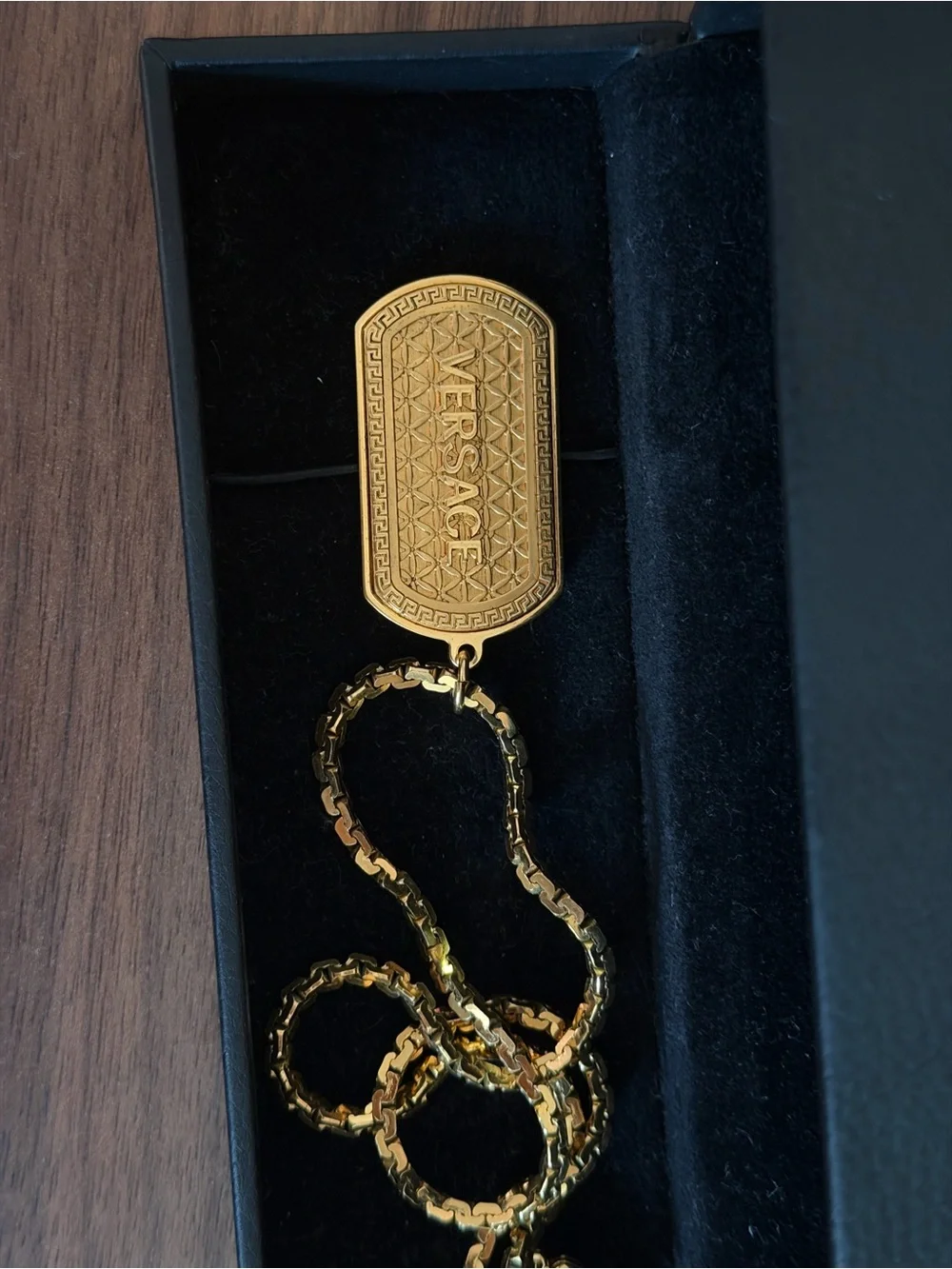 Versace Gold Link Necklace with Medallion Accents